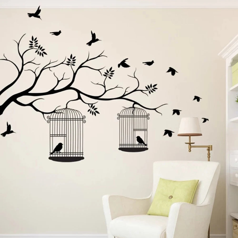 Branch Leaves Birds Wall Sticker - Elfinna