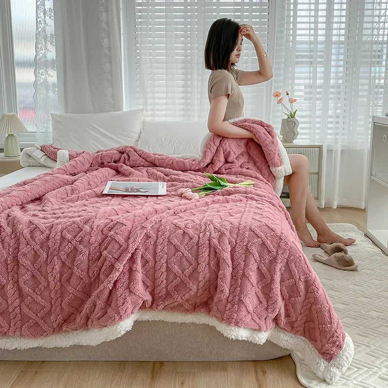 Coral Flannel Lamb Blanket - Elfinna