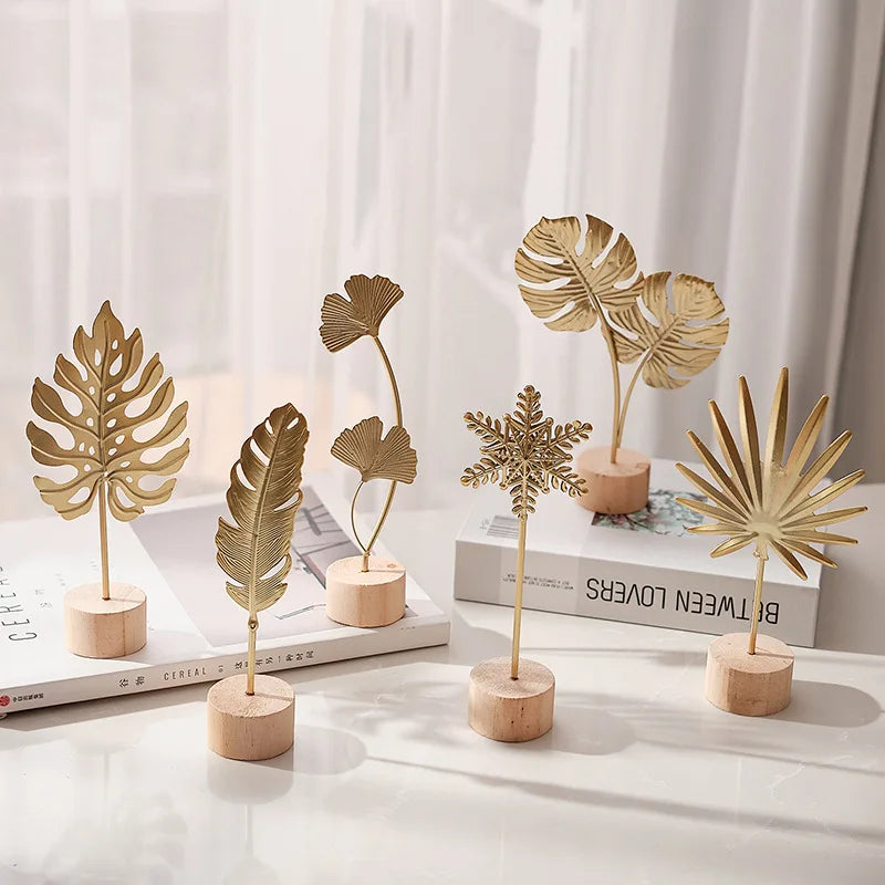Golden Ginkgo Leaf Feather Figurines - Elfinna