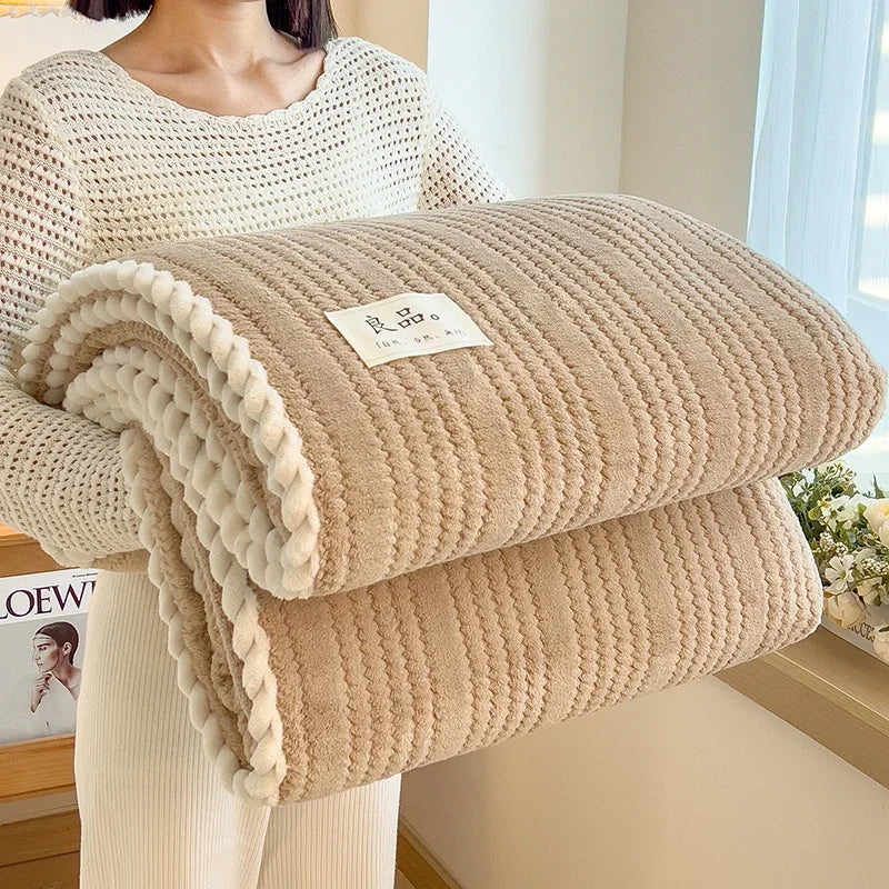 Warm Grey Throw Striped Blanket - Elfinna