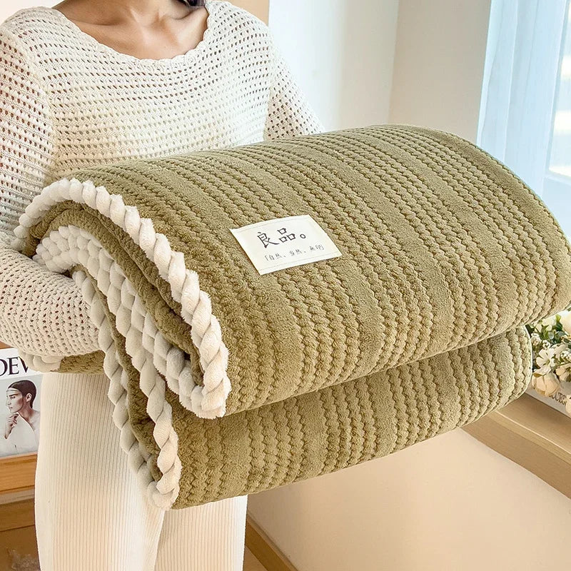 Warm Grey Throw Striped Blanket