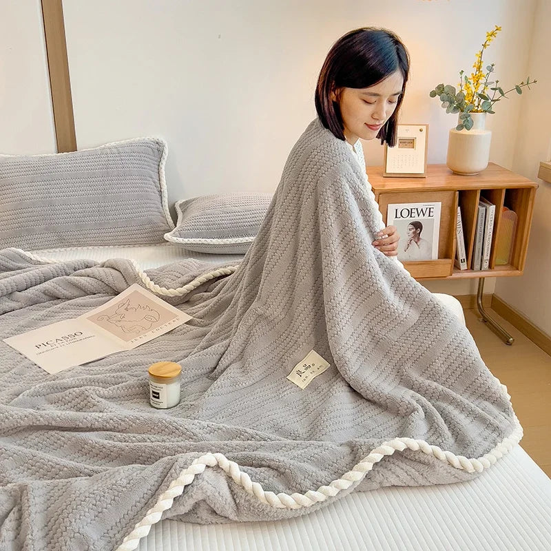 Warm Grey Throw Striped Blanket