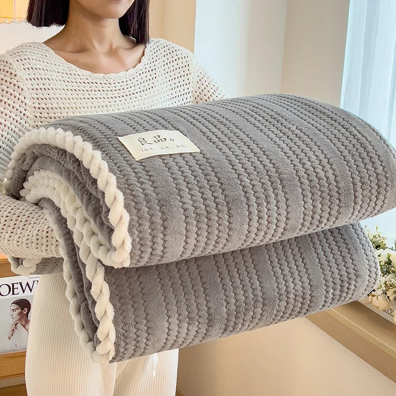 Warm Grey Throw Striped Blanket