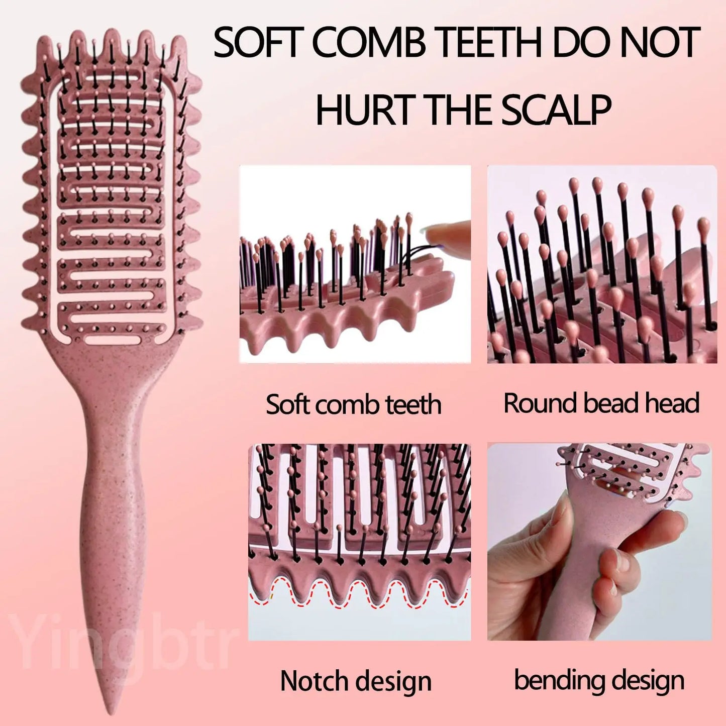 Curly Hair Brush Hollow out Curl Define Styling Brush Beard Comb Styling Detangling Brush Multi-purpose Home Styling Tools - Elfinna 