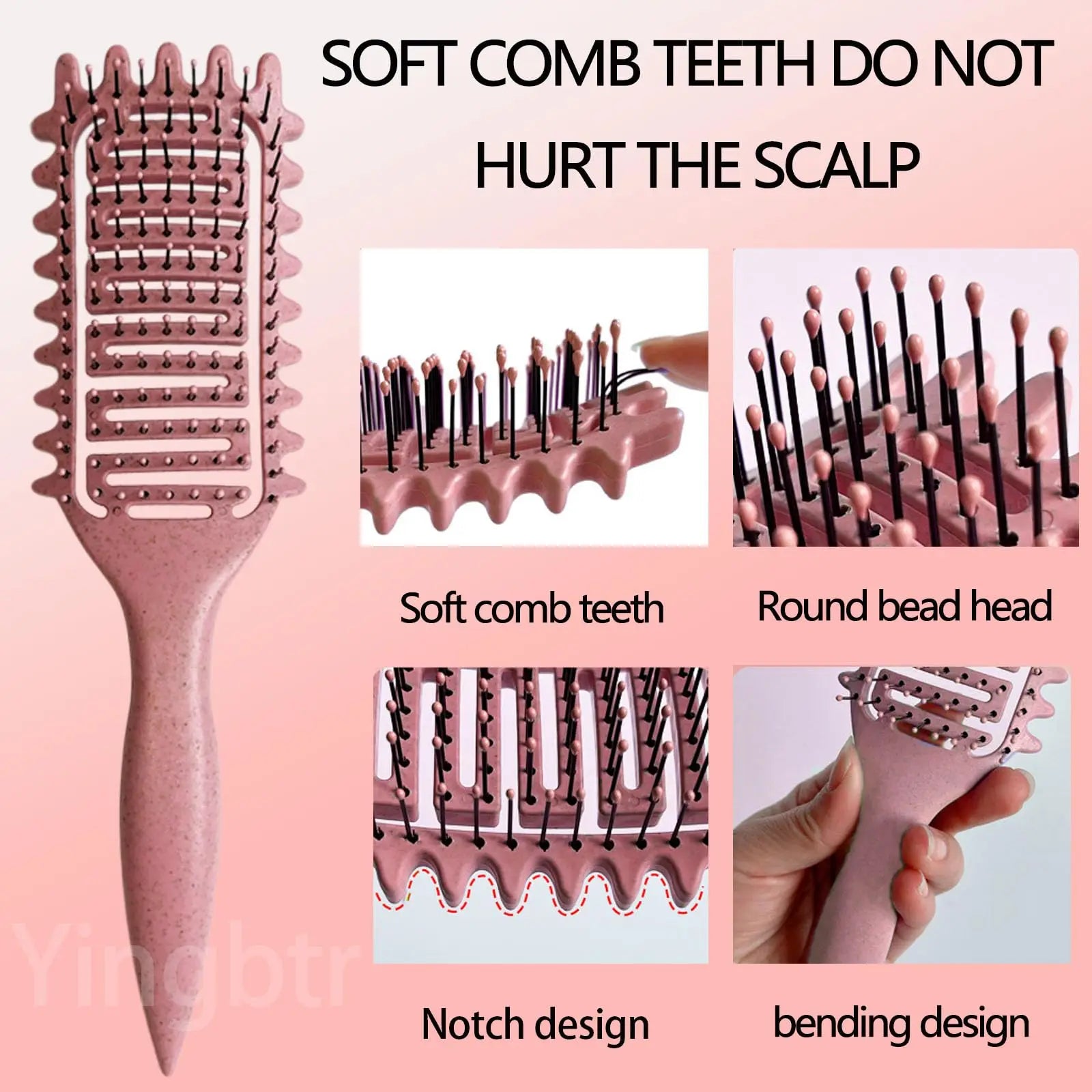 Curly Hair Brush Hollow out Curl Define Styling Brush Beard Comb Styling Detangling Brush Multi-purpose Home Styling Tools - Elfinna 