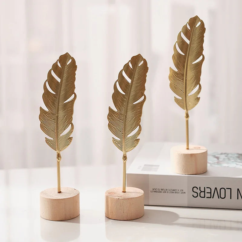 Golden Ginkgo Leaf Feather Figurines