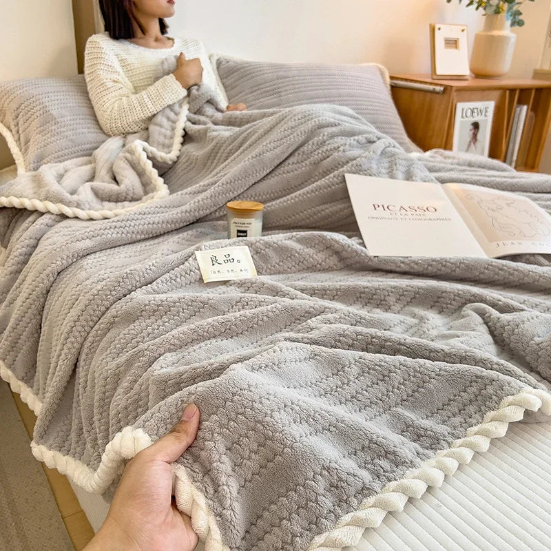 Warm Grey Throw Striped Blanket