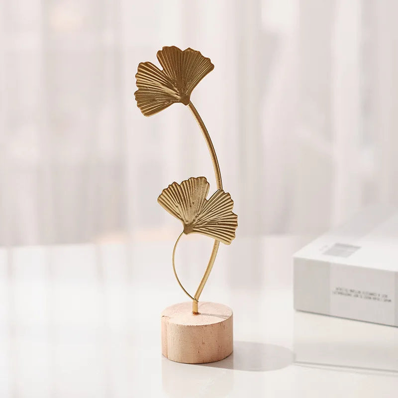 Golden Ginkgo Leaf Feather Figurines