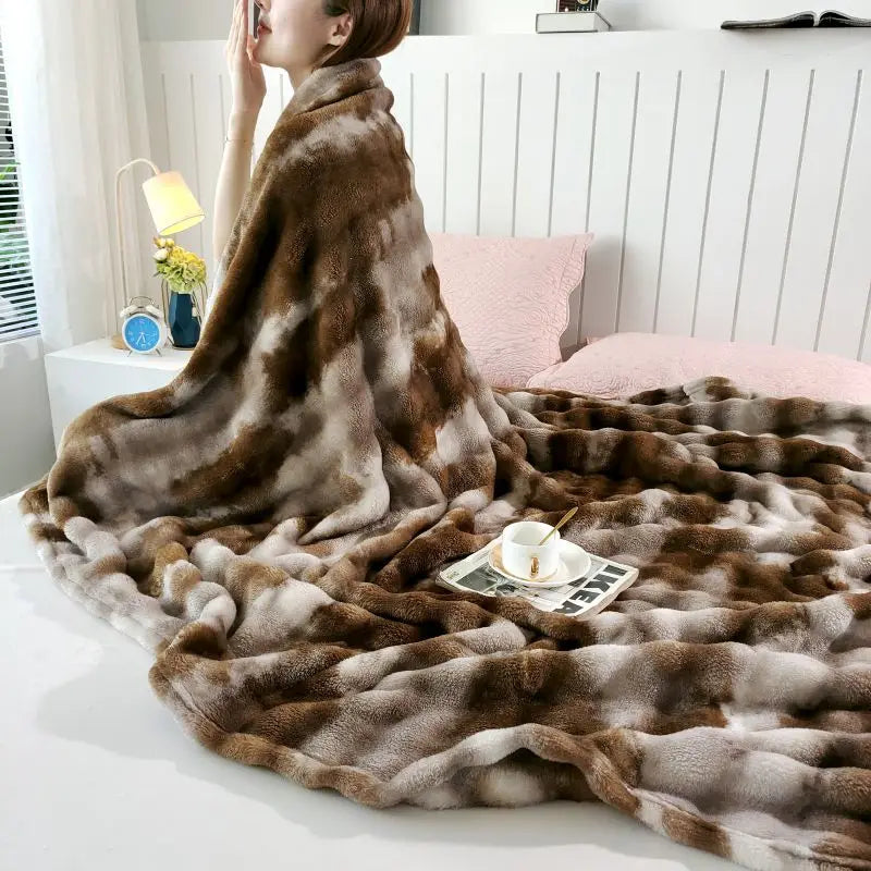 Khaki Tie Dye Print Throw Blanket