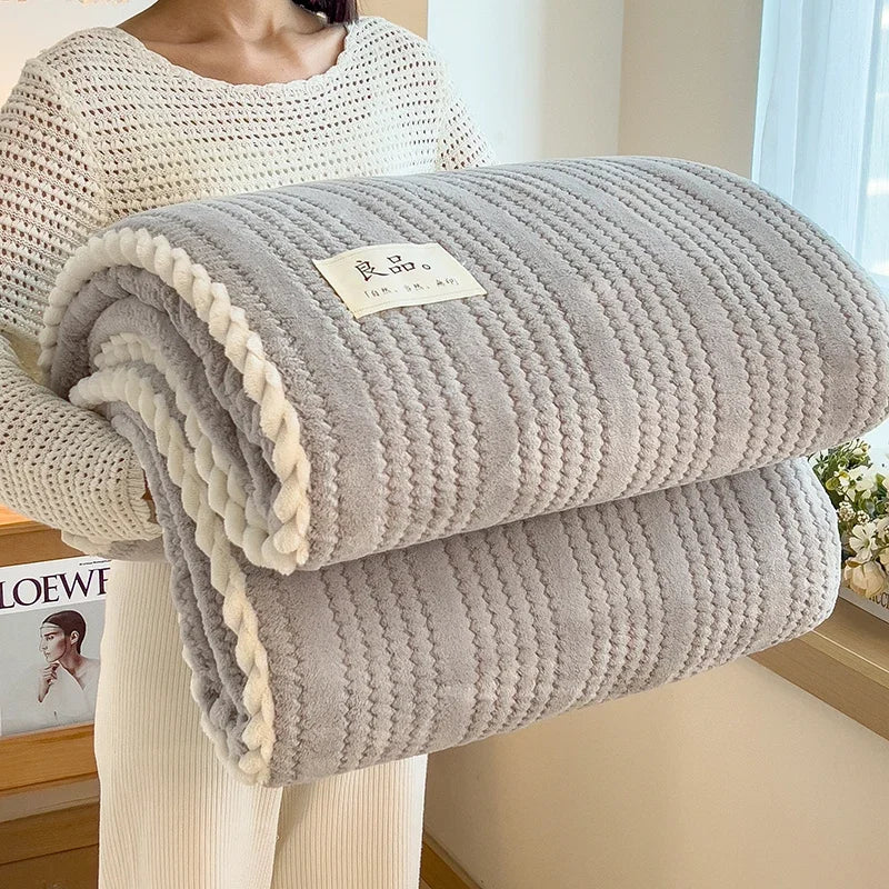 Warm Grey Throw Striped Blanket