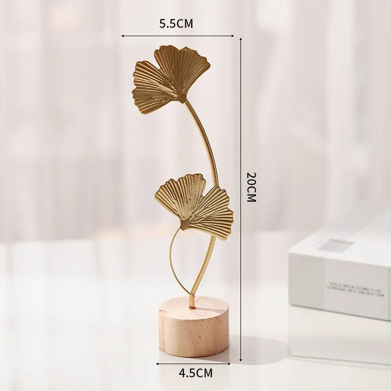 Golden Ginkgo Leaf Feather Figurines