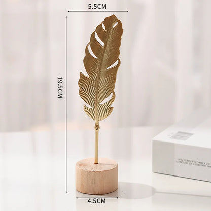 Golden Ginkgo Leaf Feather Figurines