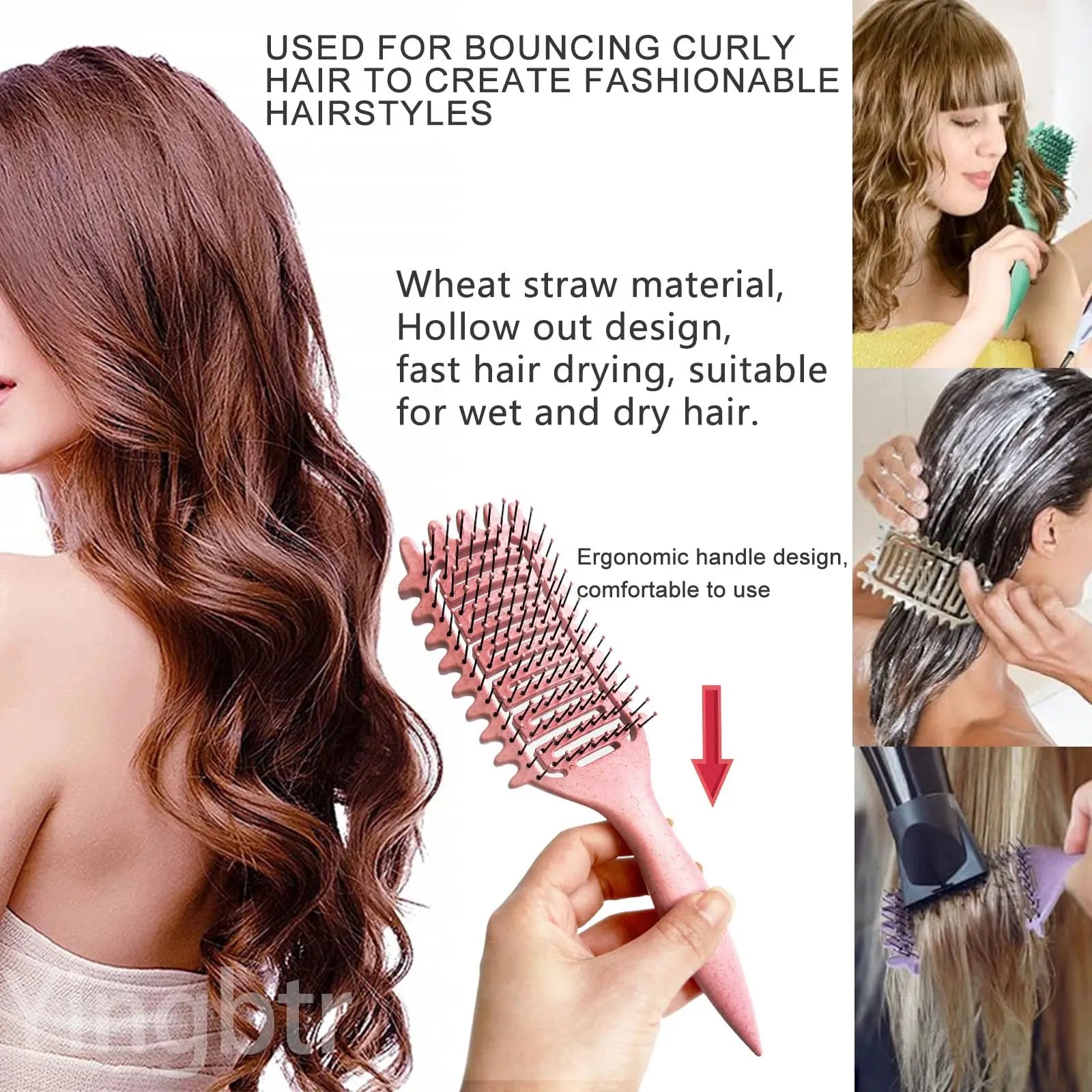 Curly Hair Brush Hollow out Curl Define Styling Brush Beard Comb Styling Detangling Brush Multi-purpose Home Styling Tools - Elfinna 