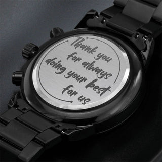 Thank You Dad | Engraved Design Black Chronograph Watch - Elfinna 