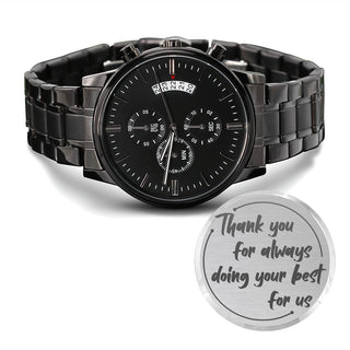 Thank You Dad | Engraved Design Black Chronograph Watch - Elfinna 