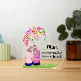 Mom | Printed Heart Shaped Acrylic Plaque - Elfinna 