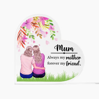 Mom | Printed Heart Shaped Acrylic Plaque - Elfinna 